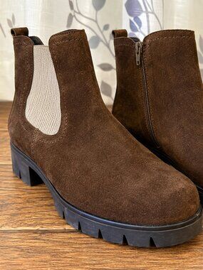 Gabor Brown Suede Lug Sole Chelsea Ankle Boots EU 41 US 10 NEW